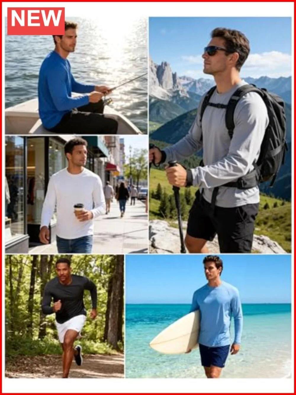 UPF 50+ Long Sleeve Sun Protection Shirts for Men, Quick Dry Rash Guard Set of 3